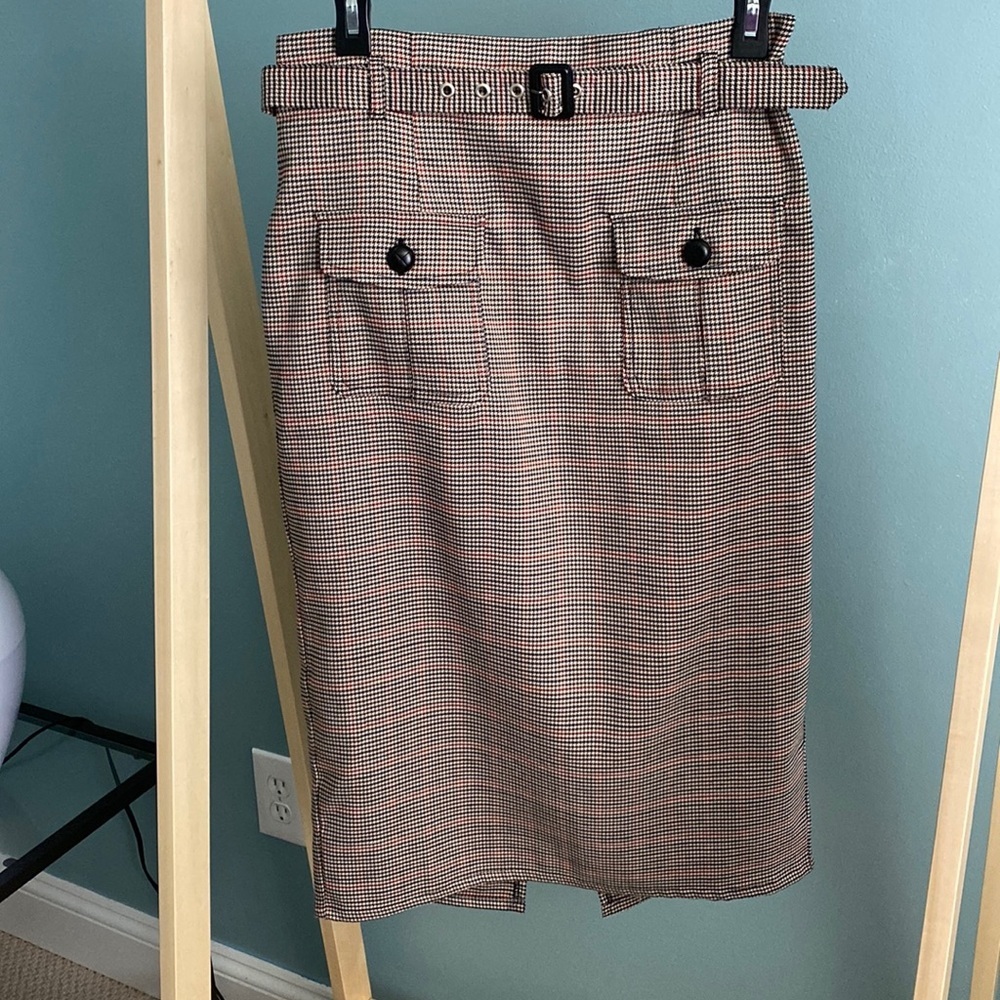 Forever 21 NEW Women's Large Taupe & Red Knee Length Pencil Skirt New with tag